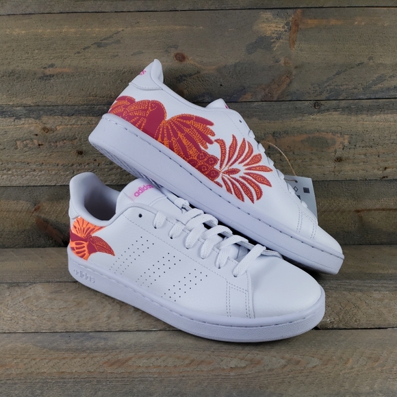 adidas Women's Advantage Court Casual Tennis Shoes White Screaming Pink - Picture 8 of 10